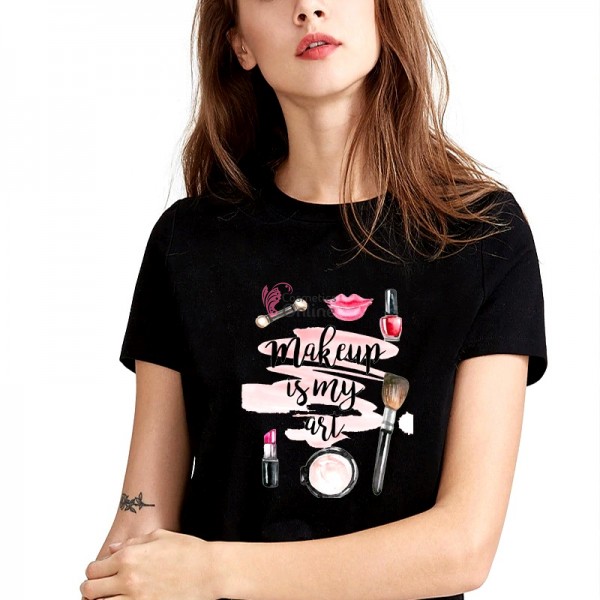 Tricou cu desen pentru Salon de Infrumusetare LMB011 Negru - Makeup is my art